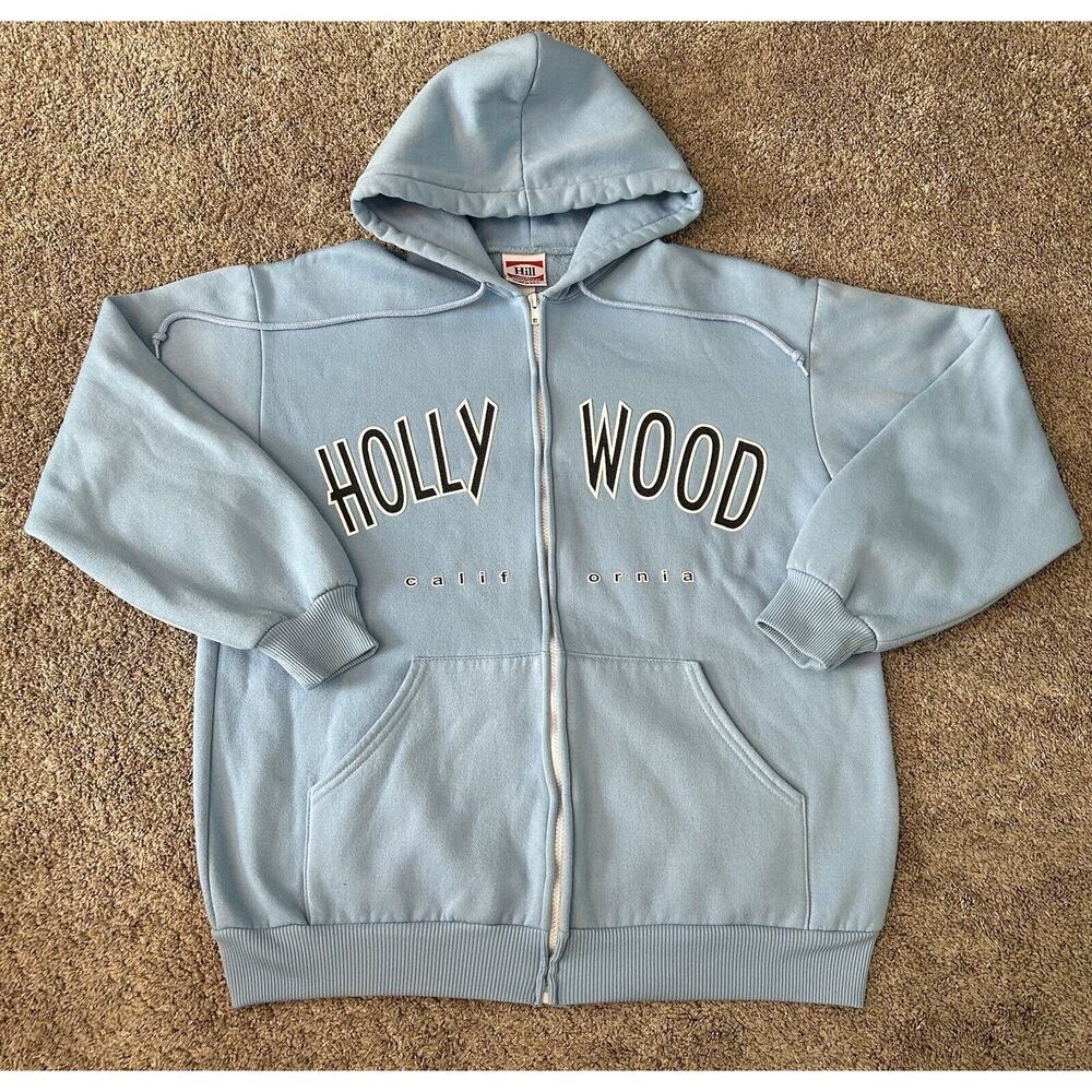 Vintage 90s Hollywood California Full Zip Jacket Heavy Made In USA XL Blue